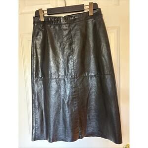 Vintage GAP Midi Genuine Leather Skirt Womens Sz 2 Black A-Line 28 X 27 lined EU